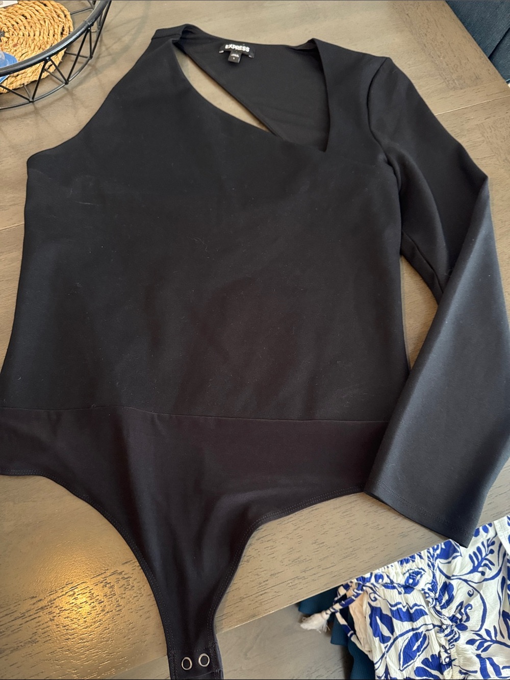 Express Black Asymmetric V-Neck Long Sleeve Bodysuit